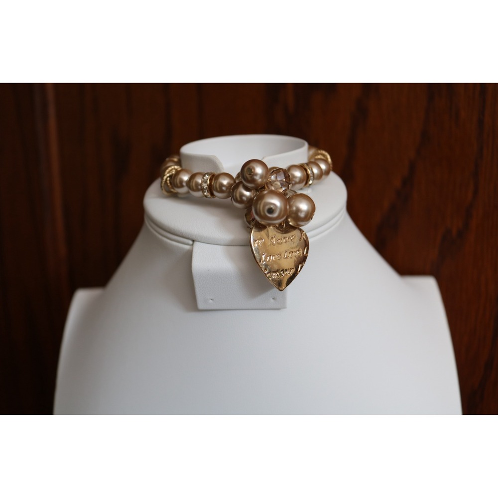 Faux Pearl Heart Charm Bracelet Women OS Champagne Excellent Stretch